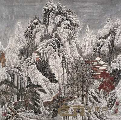黄秋园  潼关瑞雪 镜心 66×66cm
